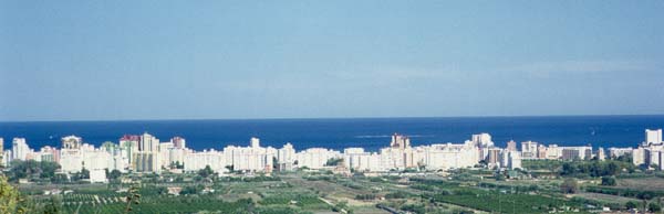 cityscape with ocean in the background